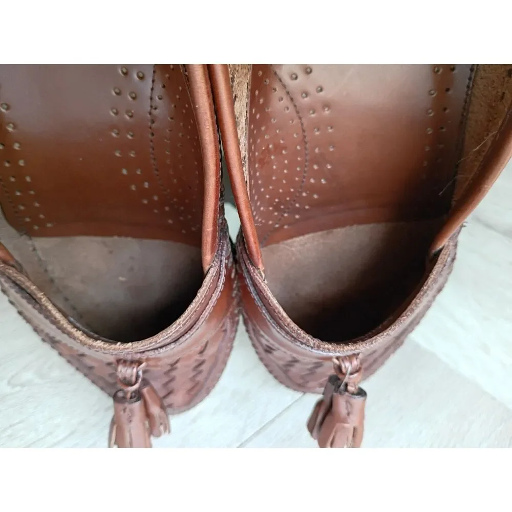 G.H. Bass & Co Leather Loafers Brown Men's 9M Tasseled Slip-on Blocky Heel Shoes